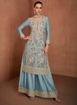 Chinnon Sky Blue Wedding Wear Embroidery Work Readymade Plazzo Suit